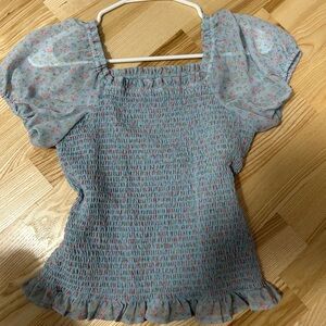 Cat & Jack Blue Floral Smocked Blouse